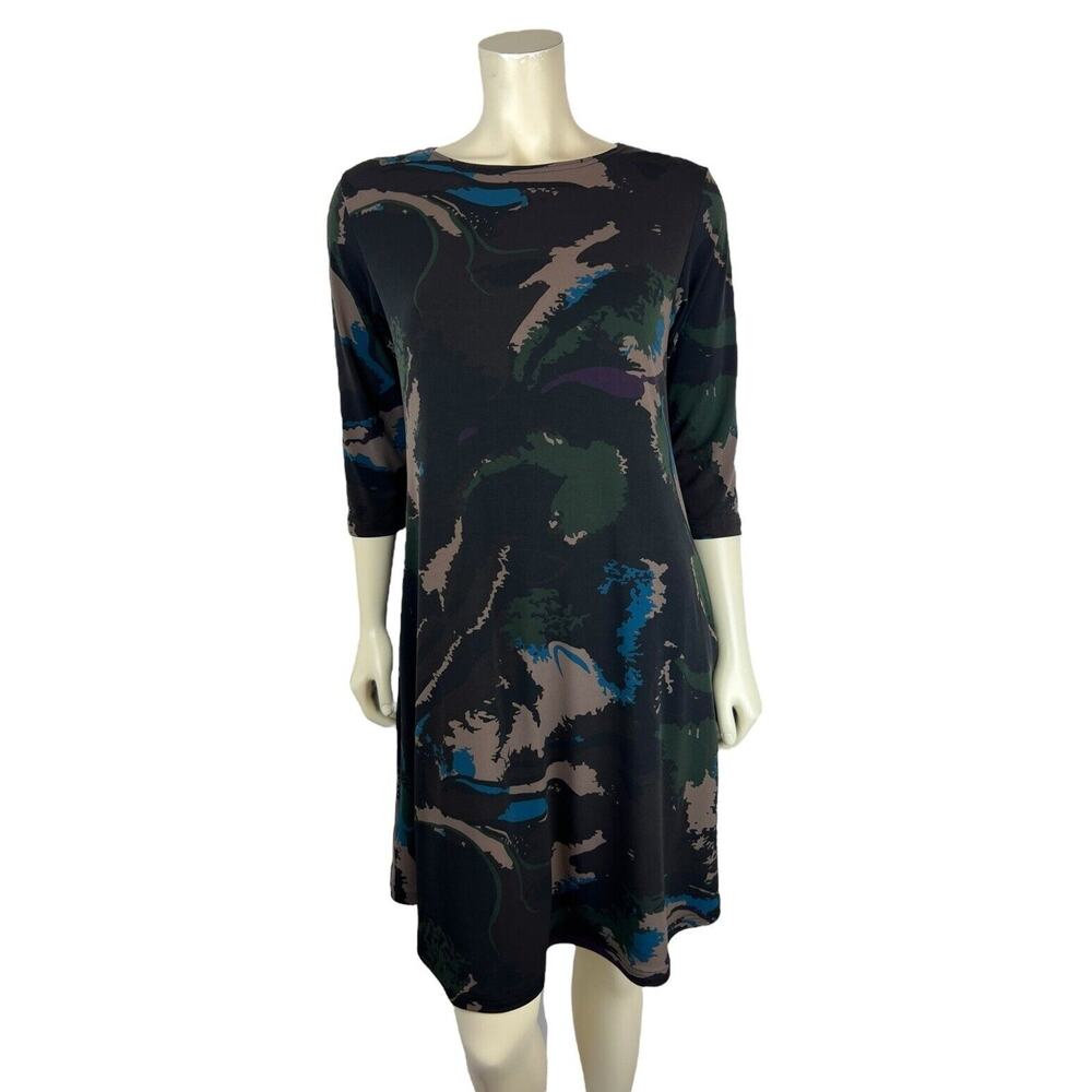 NEW Sympli Trapeze Print Short Dress Size 8 Fit Flare Pockets 3/4 Sleeve Jersey